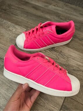 Adidas Bright Pink Shell-Toe Superstar Sneakers